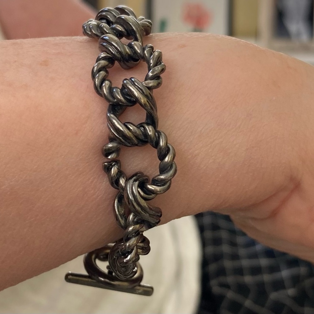 Sarah Pacini Chunky Textured Link Gunmetal Toggle Bracelet